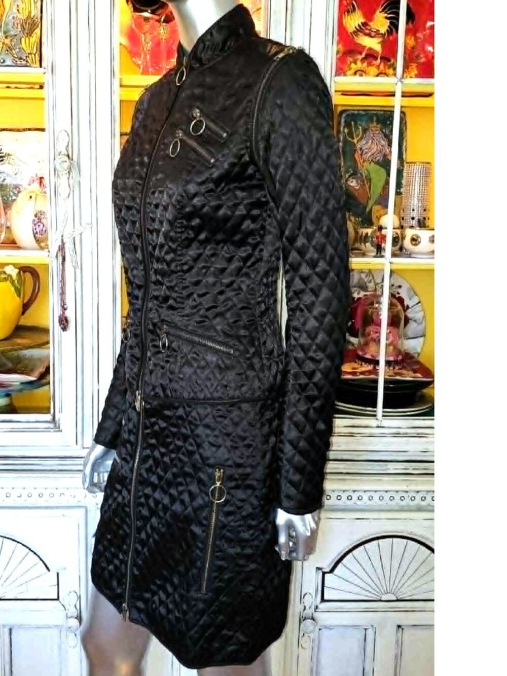 Vintage Betsey Johnson New York 90s Quilted Motorcycle Jacket / Vest Coat Skirt - Picture 9 of 16